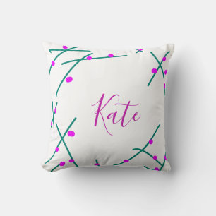 Pink green cherry tree name boho retro rustic bold throw pillow