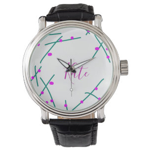 Pink green cherry tree name boho retro rustic bold watch