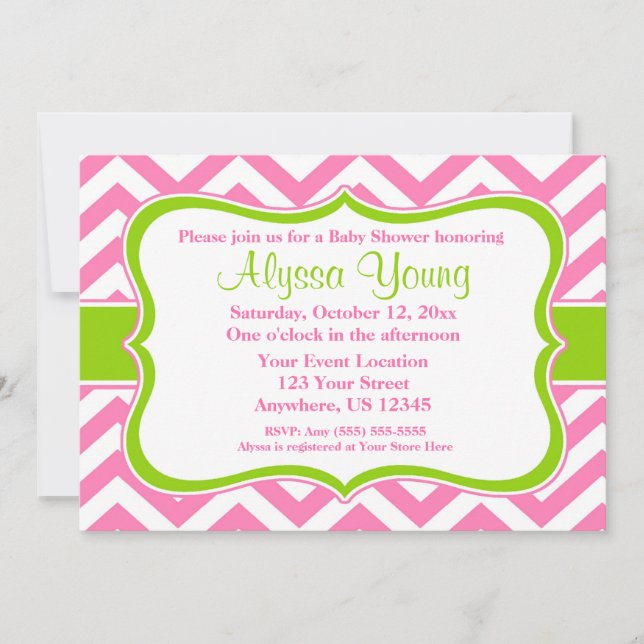 Pink Green Chevron Invitation (Front)