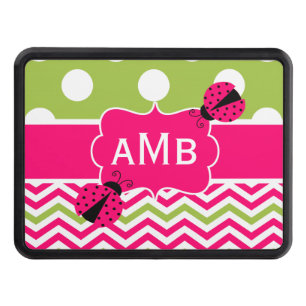 Pink Green Chevron Ladybug Monogram Hitch Cover