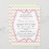 pink & green chevron mod housewarming invitations (Front/Back)