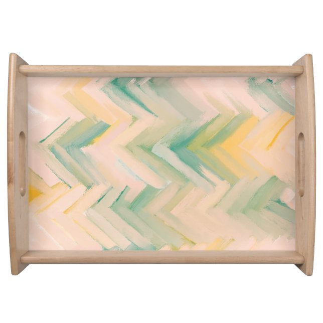 Pink green chevron. Modern abstract geometric line Serving Tray (Front)