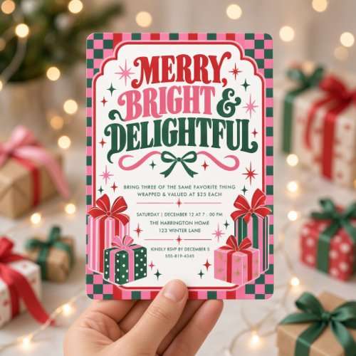 Pink Green Christmas Favorite Things Party Invitation