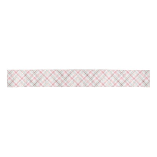 Pink & green Christmas plaid Grosgrain Ribbon (Front)