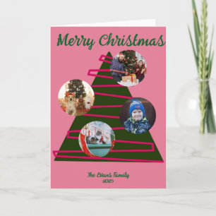Pink & green Christmas tree Card