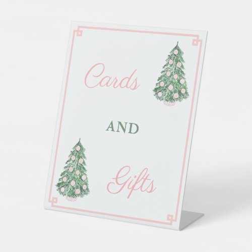 Pink  Green Christmas Tree Cards And Gifts Party Pedestal Sign