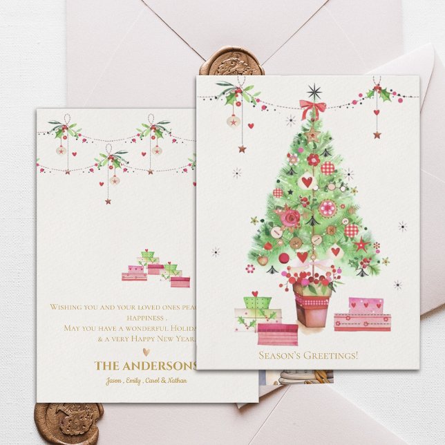 Pink Green Christmas Tree Seasons Greetings Postcard (Pink Green Christmas Tree Seasons Greetings Postcard)