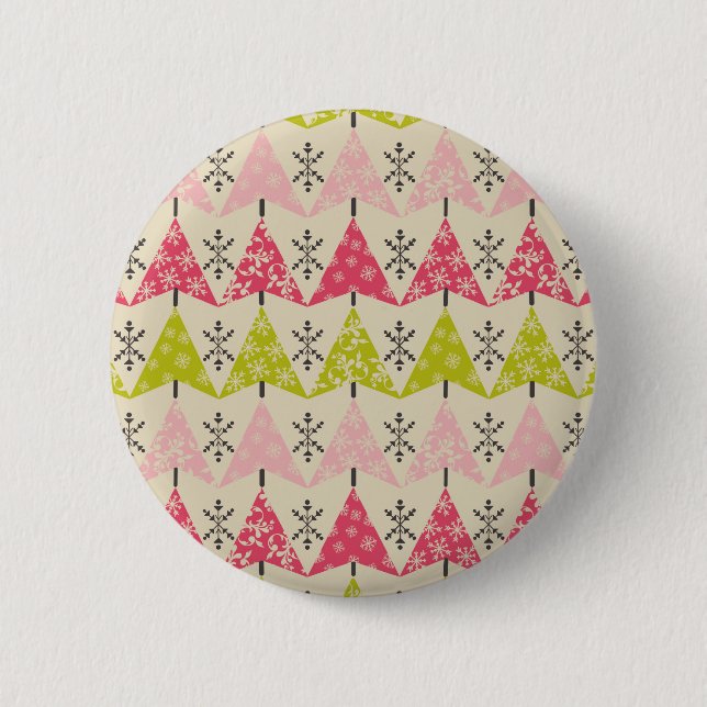 Pink & green Christmas trees Button (Front)