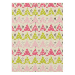 Pink & green Christmas trees. Tablecloth