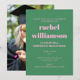 Pink Green Class of 2026 Photo Graduation Party Invitation