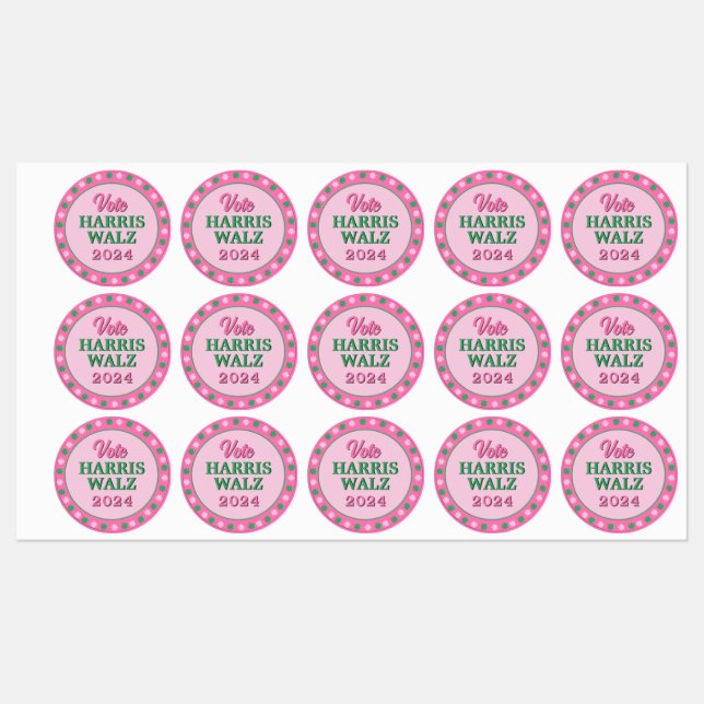 Pink Green Clover 2024 Vote Harris Walz  Labels (Sheet)