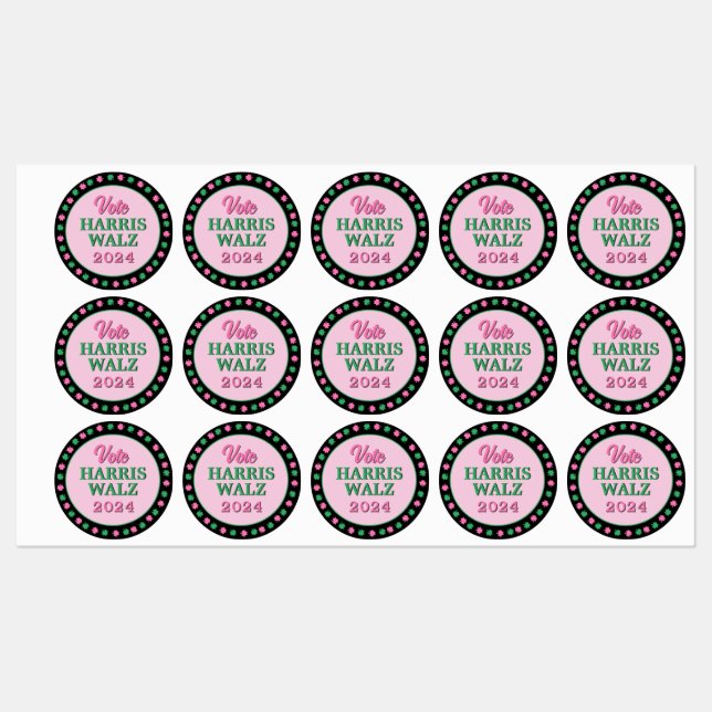 Pink Green Clover 2024 Vote Harris Walz  Labels (Sheet)