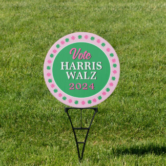 Pink Green Clover 2024 Vote Harris Walz Yard Sign
