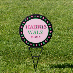 Pink Green Clover 2024 Vote Harris Walz Yard Sign