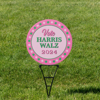 Pink Green Clover 2024 Vote Harris Walz Yard Sign