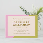 Pink Green Color Block 1 Photo Graduation Party  Invitation (Standing Front)