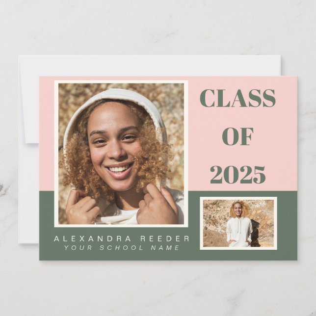 Pink Green Color Block 2 Photo 2022 Graduation Announcement (Front)