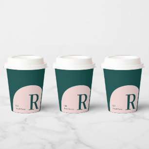Pink & Green Color Block Business Custom Coffee Paper Cups