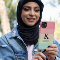 Pink & Green Colorblck Horizontal Stripes Monogram