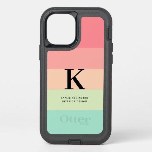 Pink  Green Colorblck Horizontal Stripes Monogram OtterBox Defender iPhone 12 Case