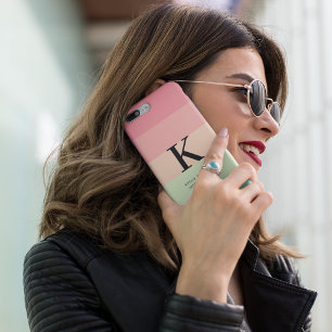 Pink & Green Colorblck Horizontal Stripes Monogram iPhone X Case