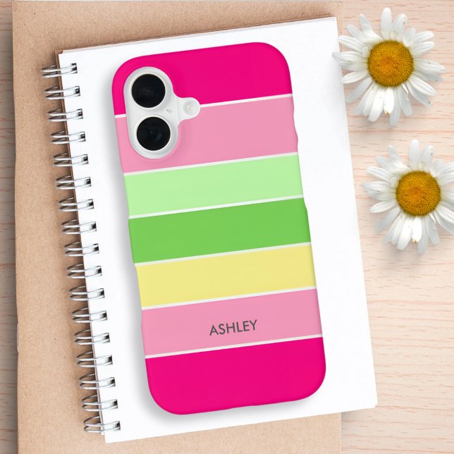 Pink Green ColorBlocks Stripes Monogram Phone Case (Creator Uploaded)