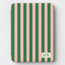 Pink Green Colorful Stripes Monogrammed Initials