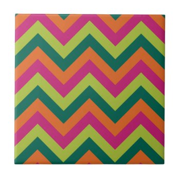 Pink Green Colors Modern Chevron Geometric Pattern Ceramic Tile by SharonaCreations at Zazzle