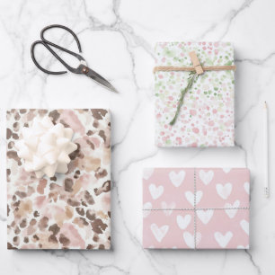 Pink Green Confetti Dots Birthday Wrapping Paper Sheets