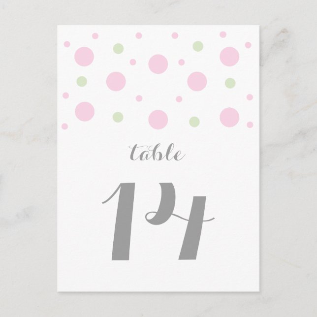 Pink Green Confetti Table Number Postcard (Front)