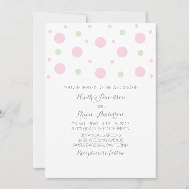 Pink Green Confetti Wedding Invite (Front)