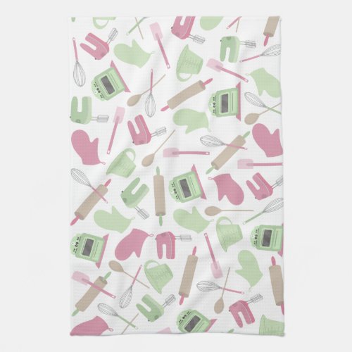 Pink  Green Cooking Themed Kitchen Towel