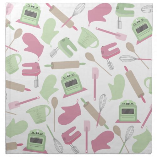 Pink  Green Cooking Themed Napkins _ Set Of 4