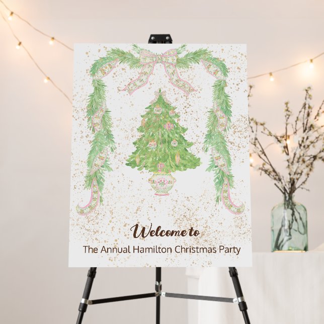 Pink & Green Coquette Bow Preppy Christmas Sign (In Situ (Stand))