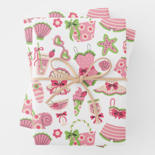 Pink & Green Coquette Summer Beach Vacation Wrapping Paper Sheets