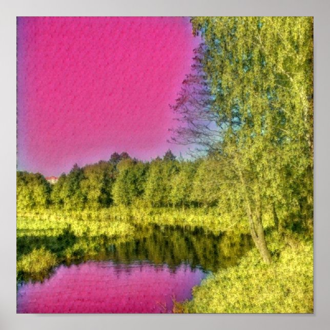Pink Green Countryside Landscape Poster (Front)
