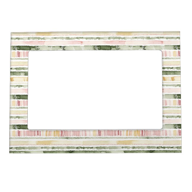 Pink Green Cream Stripes   Magnetic Frame (Front)
