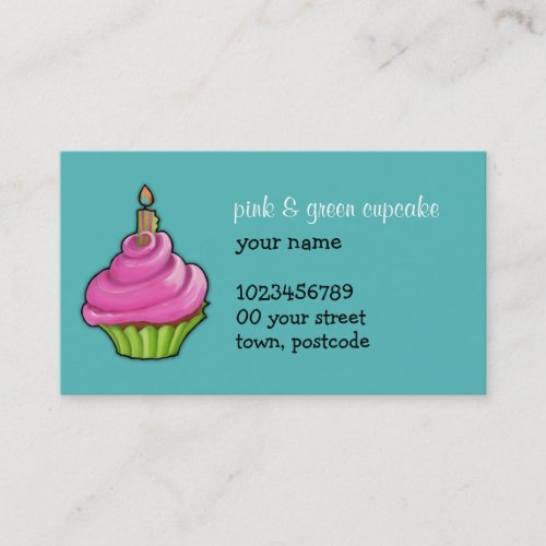 Pink &amp; Green Cupcake aqua Business Card