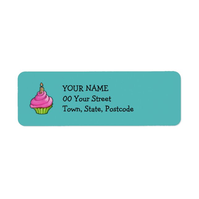 Pink & Green Cupcake aqua Label (Front)