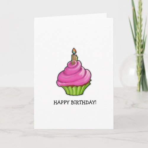 Pink  Green Cupcake Birthday Card