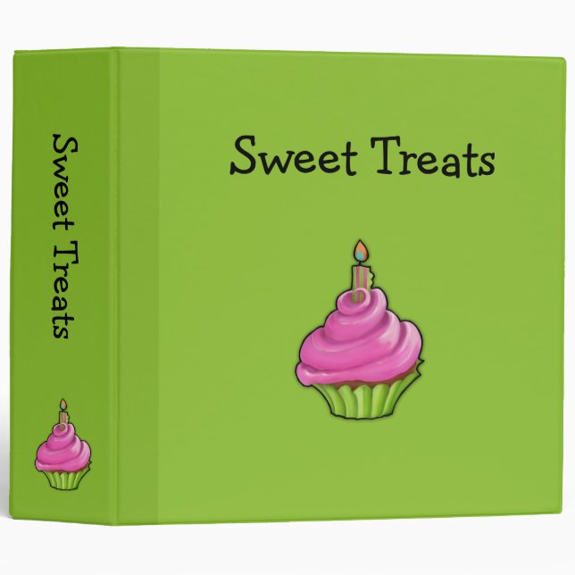 Pink & Green Cupcake green 3 Ring Binder (Front/Spine)