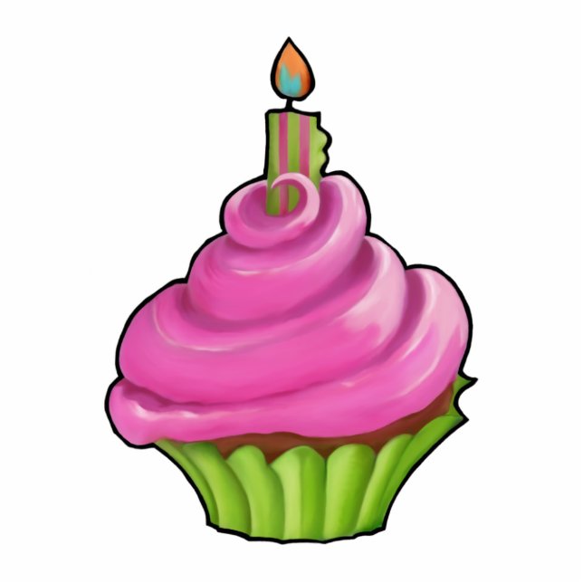 Pink & Green Cupcake Party Cake Topper Statuette (Front)
