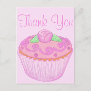 Pink Green Cupcake Thank You Postcard 2
