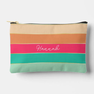 pink green Custom Summer Color Block Stripes Accessory Pouch