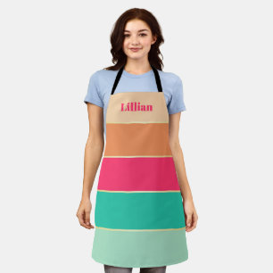 Pink Green Custom Summer Color Block Stripes Apron