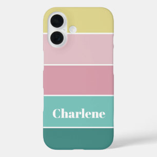 pink green Custom Summer  Color Block Stripes iPhone 16 Case