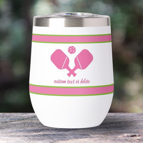 Pink Green Custom Text Personalized Pickleball  Thermal Wine Tumbler