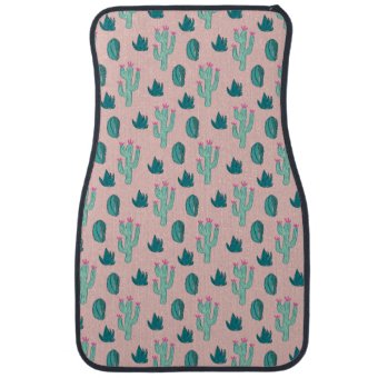 Pink Green Cute Cactus Pattern Car Floor Mat | Zazzle