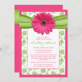 Pink Green Daisy Damask Bridal Shower Invitation (Front/Back)