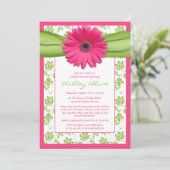 Pink Green Daisy Damask Bridal Shower Invitation (Standing Front)